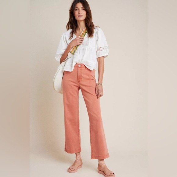 Paige Nellie Wide Leg Cropped Vintage Orange Poppy Culotte Jeans in Size 26